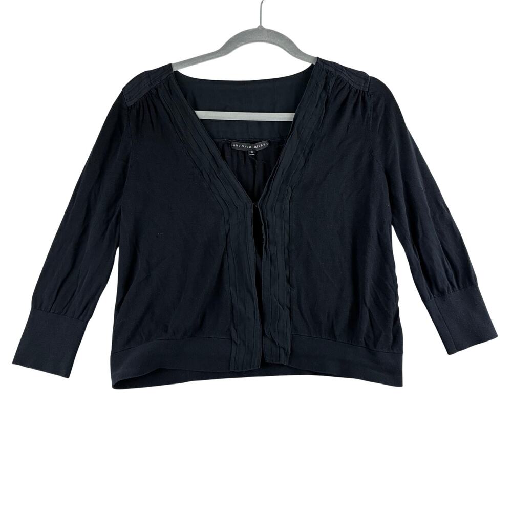 Antonio Melani Crop Cardigan 1/2 Sleeve Women's Small Silk Cotton Black Capsule
